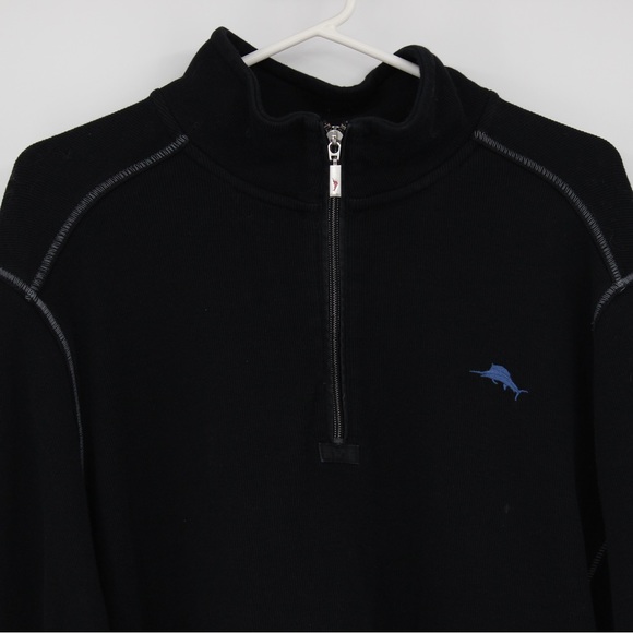 TOMMY BAHAMAS Quarter Zip Jacket Black Blue Size Large - Picture 11 of 12